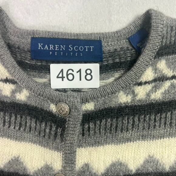 KAREN SCOTT Cardigan Sweater Women PL Wool Striped Aztec Pattern Button - Picture 6 of 8